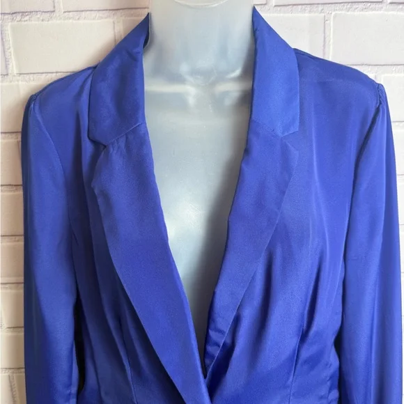 Dana Buchman Royal Blue Satin Blazer Size 8 Single Button Career Jacket - Picture 8 of 14